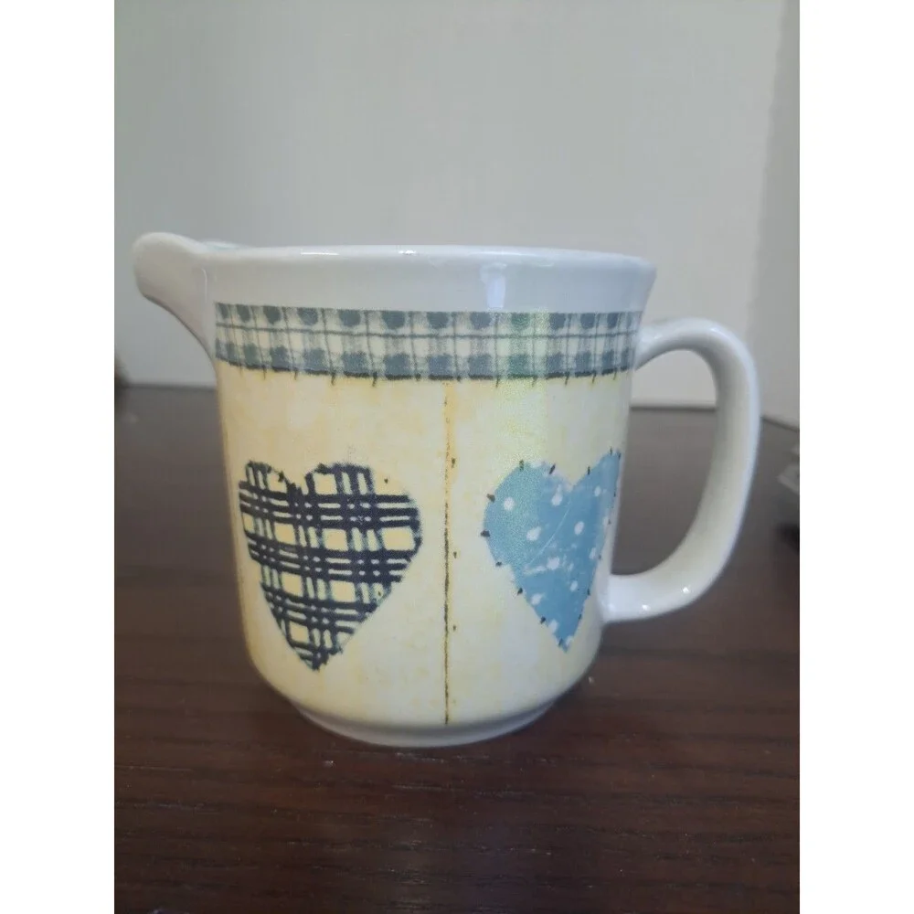 Vintage 2001 D.C. Brown & Co. Patchwork Hearts Ceramic Cream Pitcher